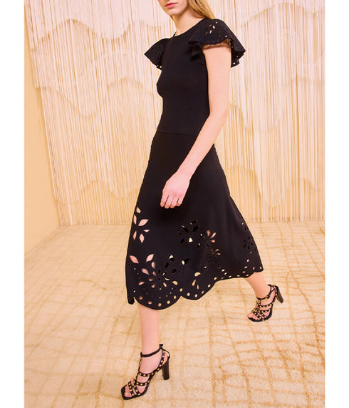 Edith Knit Ruffle Sleeve Top - Noir